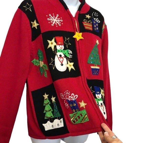 Carly St. Claire Vintage Embroidered Beaded Christmas Sweater Sz. XL - Picture 3 of 11